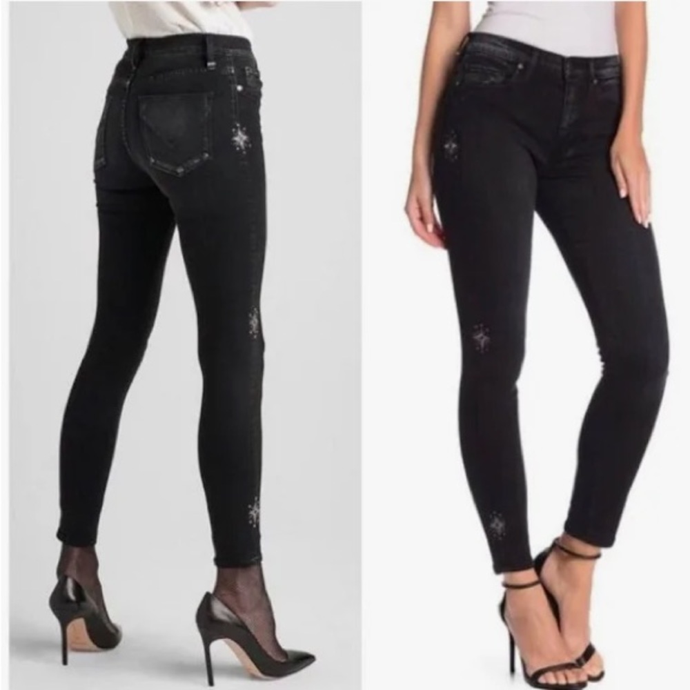 Hudson Nico Mid Rise Super Skinny Embellished Ankle Jeans Size 27.